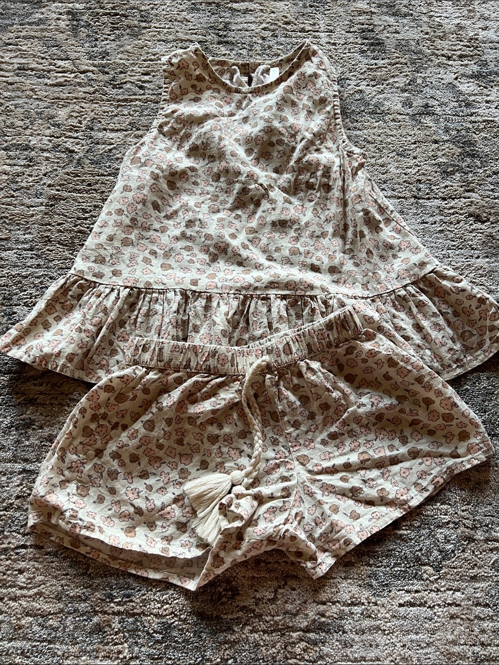 Rylee and Cru Girls Two-Piece Floral Tank & Shorts Set - Cream & Pink